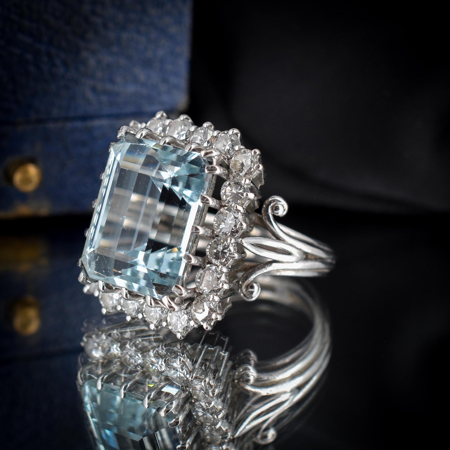 11.38ct Aquamarine and Diamond 18ct White Gold Cocktail Ring