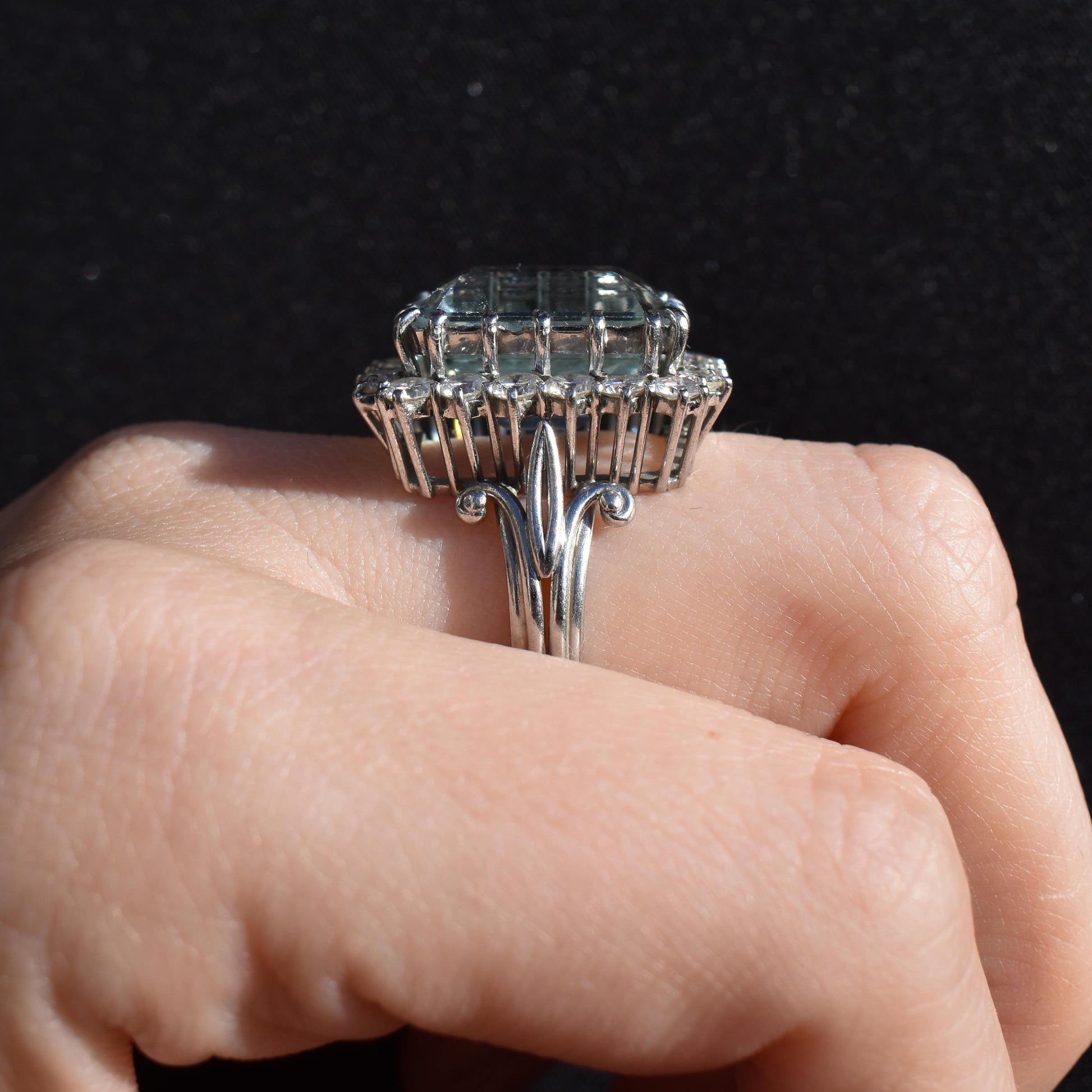 11.38ct Aquamarine and Diamond 18ct White Gold Cocktail Ring