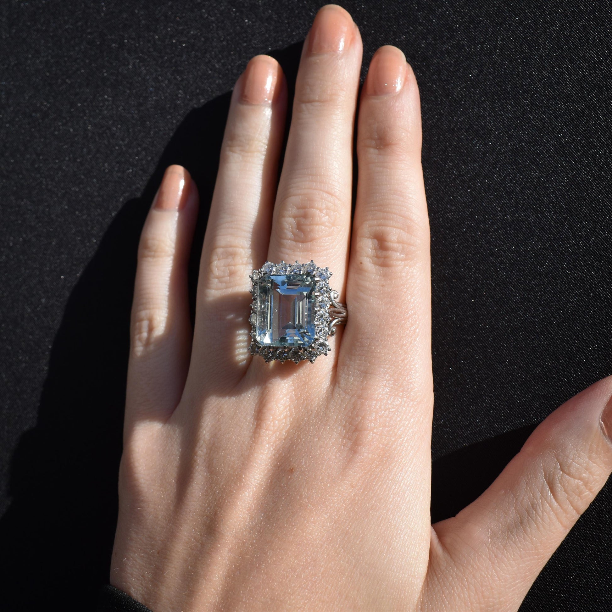 11.38ct Aquamarine and Diamond 18ct White Gold Cocktail Ring