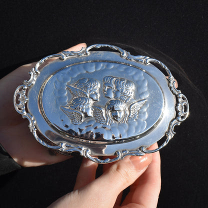 Antique Edwardian 1906 Hallmarked Angel Cherubs Silver Jewellery Box