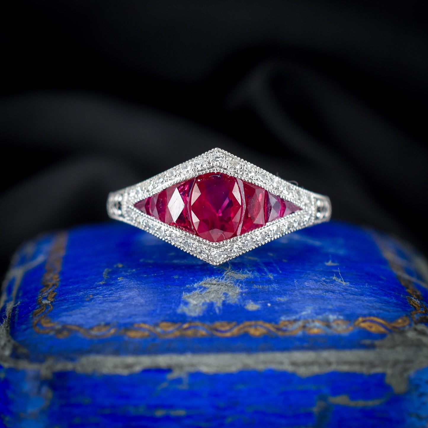 Art Deco Style Ruby and Diamond Platinum Ring