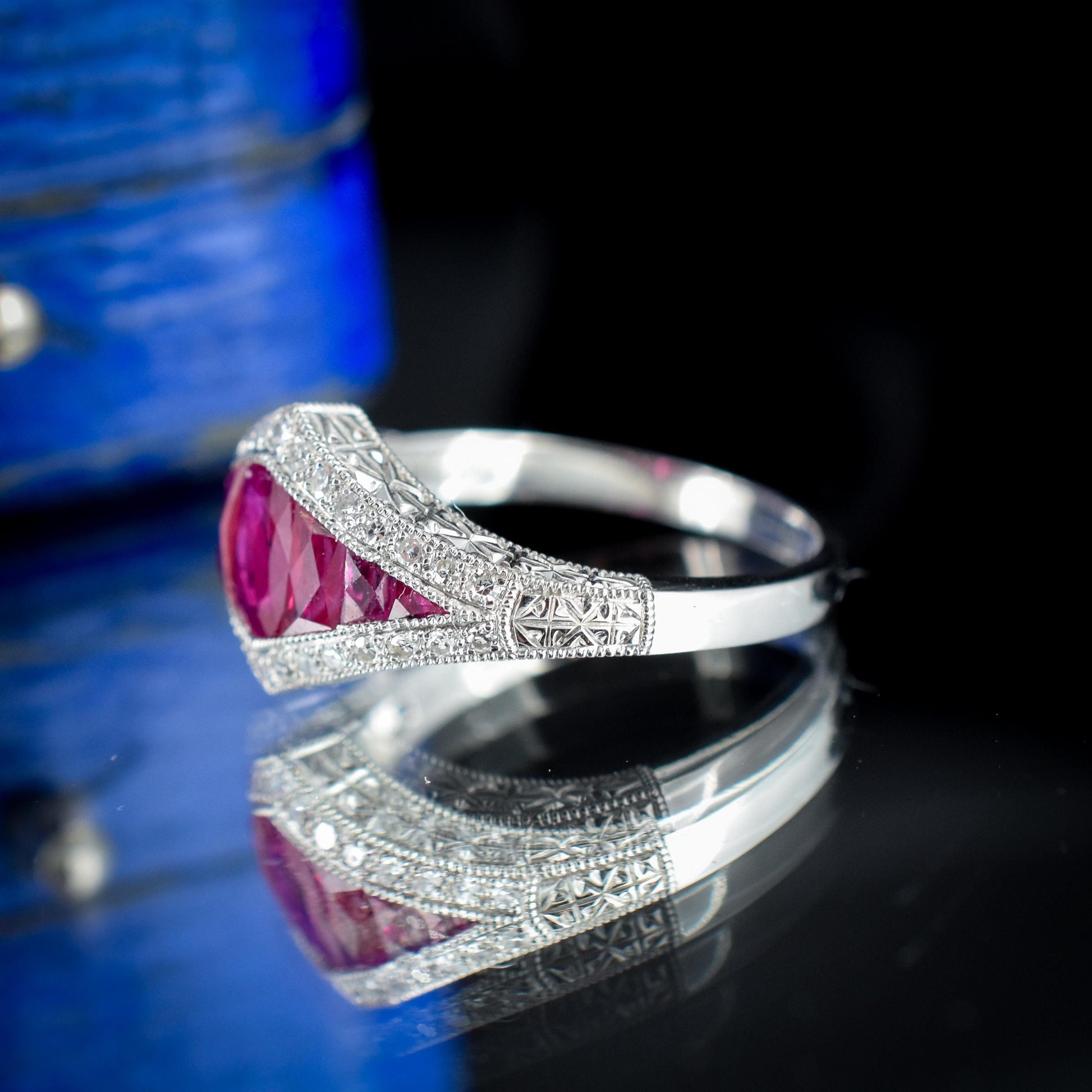 Art Deco Style Ruby and Diamond Platinum Ring