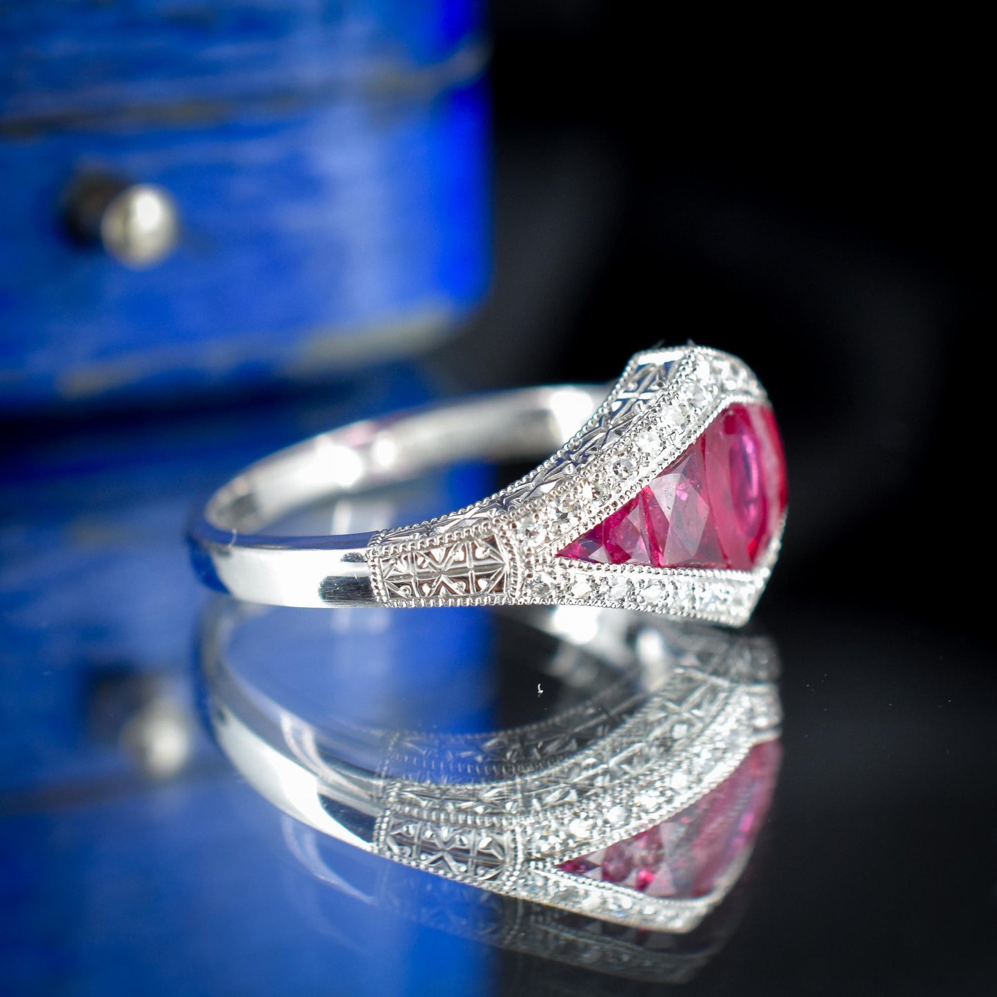 Art Deco Style Ruby and Diamond Platinum Ring