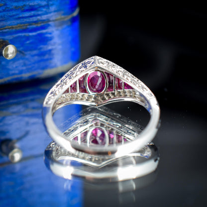 Art Deco Style Ruby and Diamond Platinum Ring