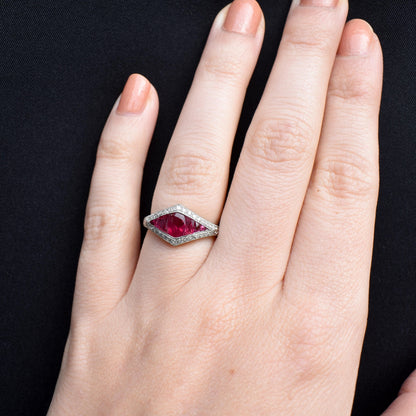 Art Deco Style Ruby and Diamond Platinum Ring