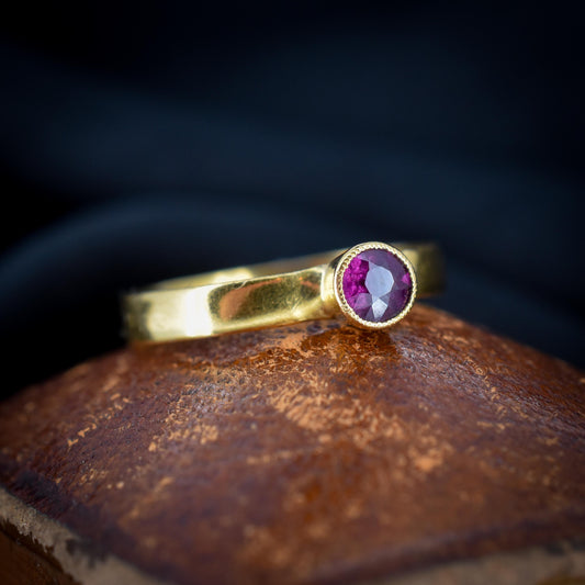 Antique Round Garnet Bezel Set 22ct Yellow Gold Ring | Dated 1871