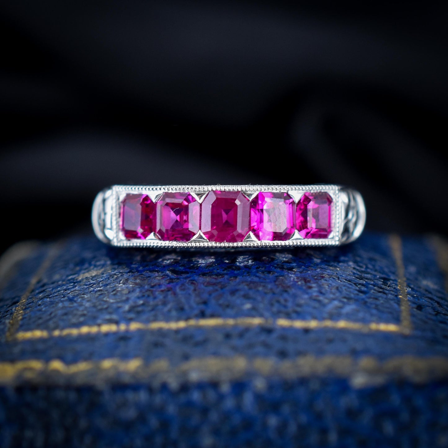 Natural Ruby 1.3ct Five Stone Half Band Platinum Ring