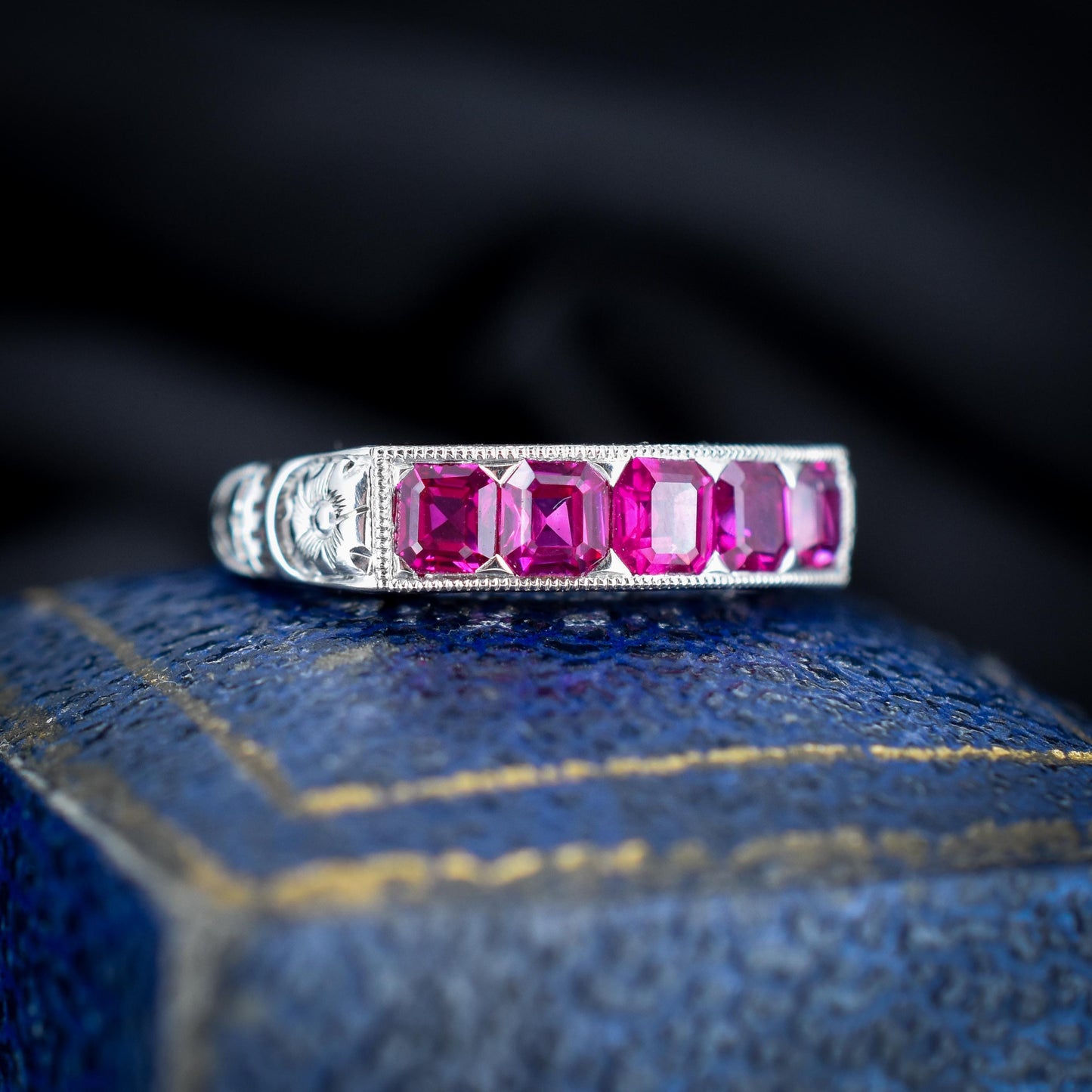 Natural Ruby 1.3ct Five Stone Half Band Platinum Ring