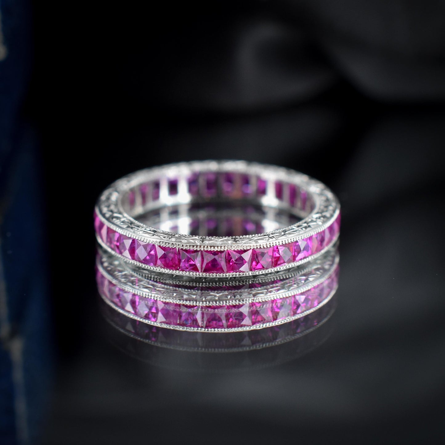 Art Deco Style 1.9ct Hot Pink Ruby Platinum Full Eternity Wedding Band Ring