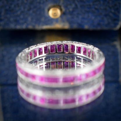 Art Deco Style 1.9ct Hot Pink Ruby Platinum Full Eternity Wedding Band Ring