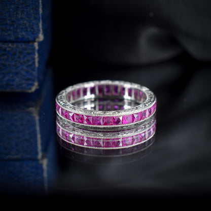 Art Deco Style 1.9ct Hot Pink Ruby Platinum Full Eternity Wedding Band Ring