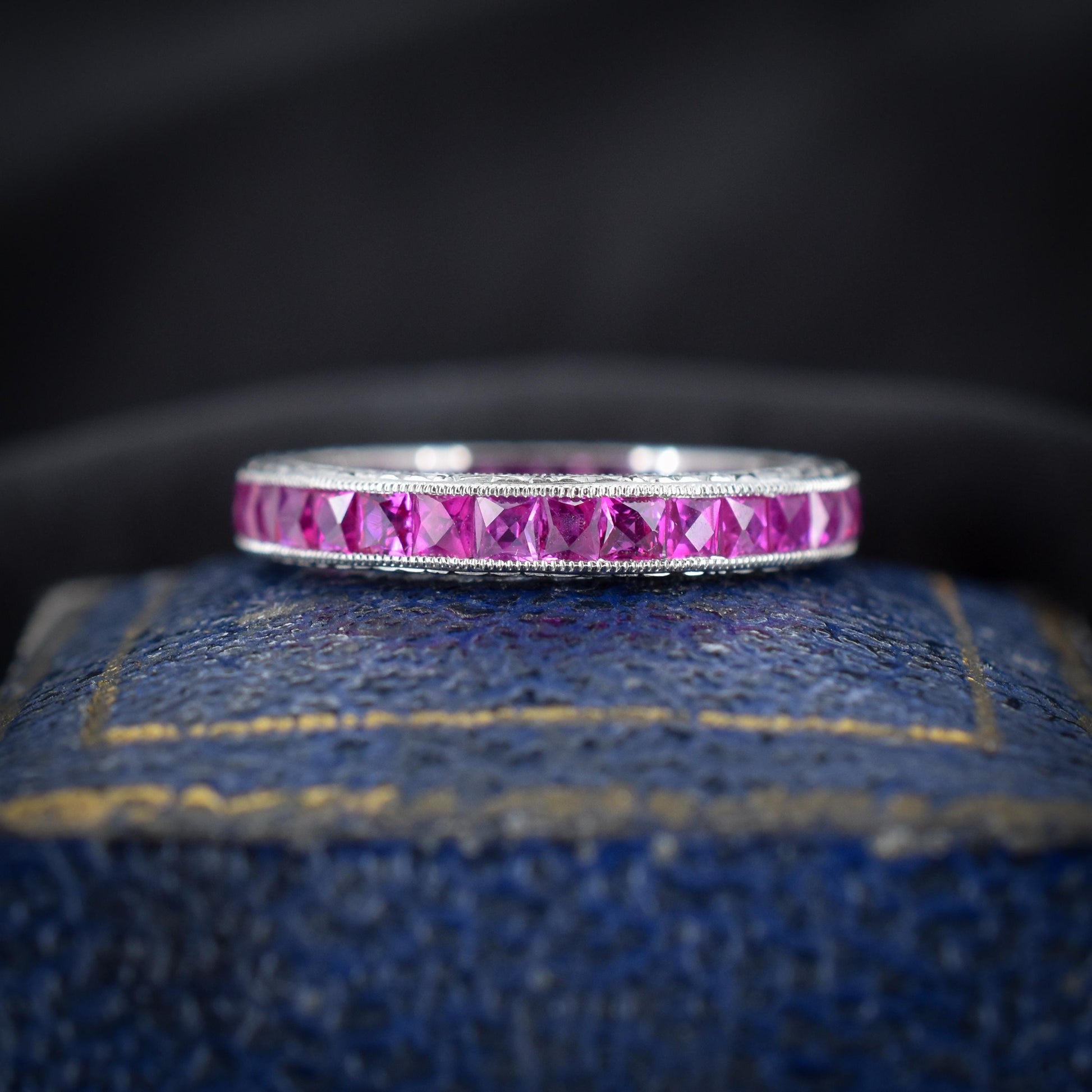 Art Deco Style 1.9ct Hot Pink Ruby Platinum Full Eternity Wedding Band Ring