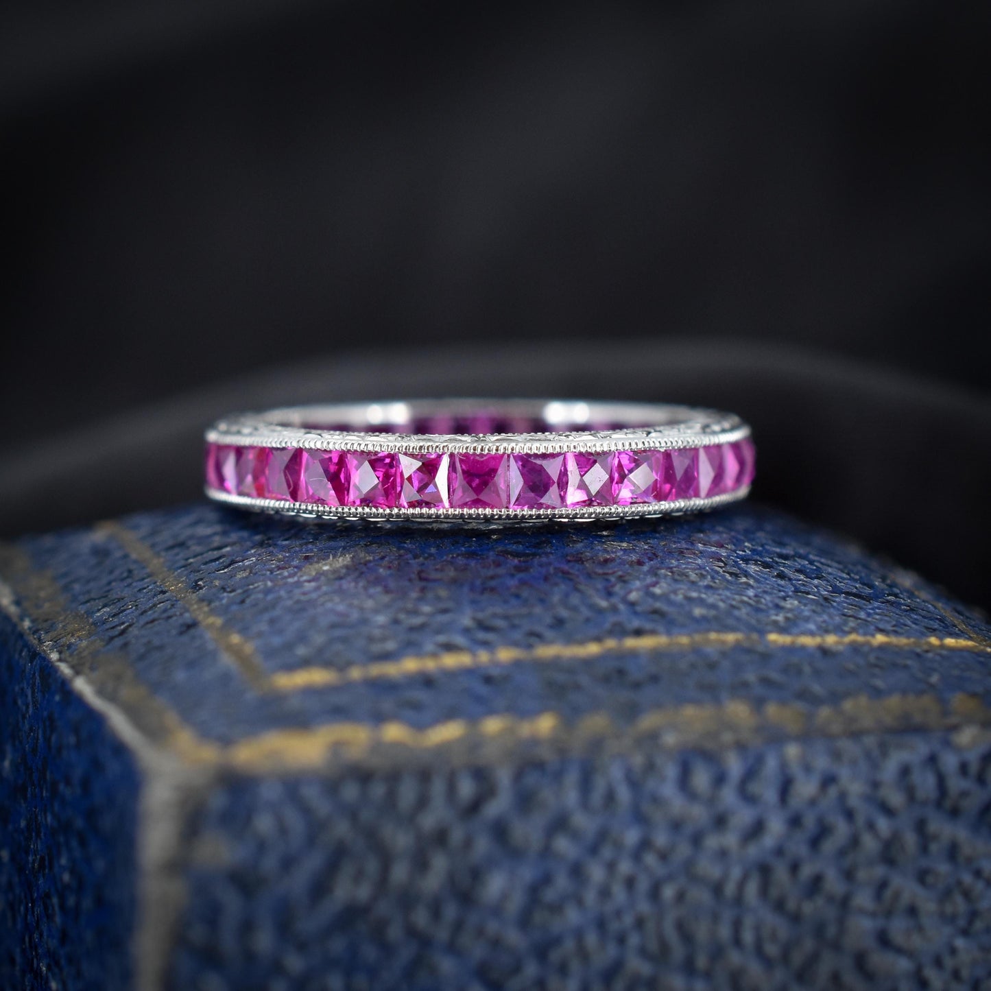 Art Deco Style 1.9ct Hot Pink Ruby Platinum Full Eternity Wedding Band Ring