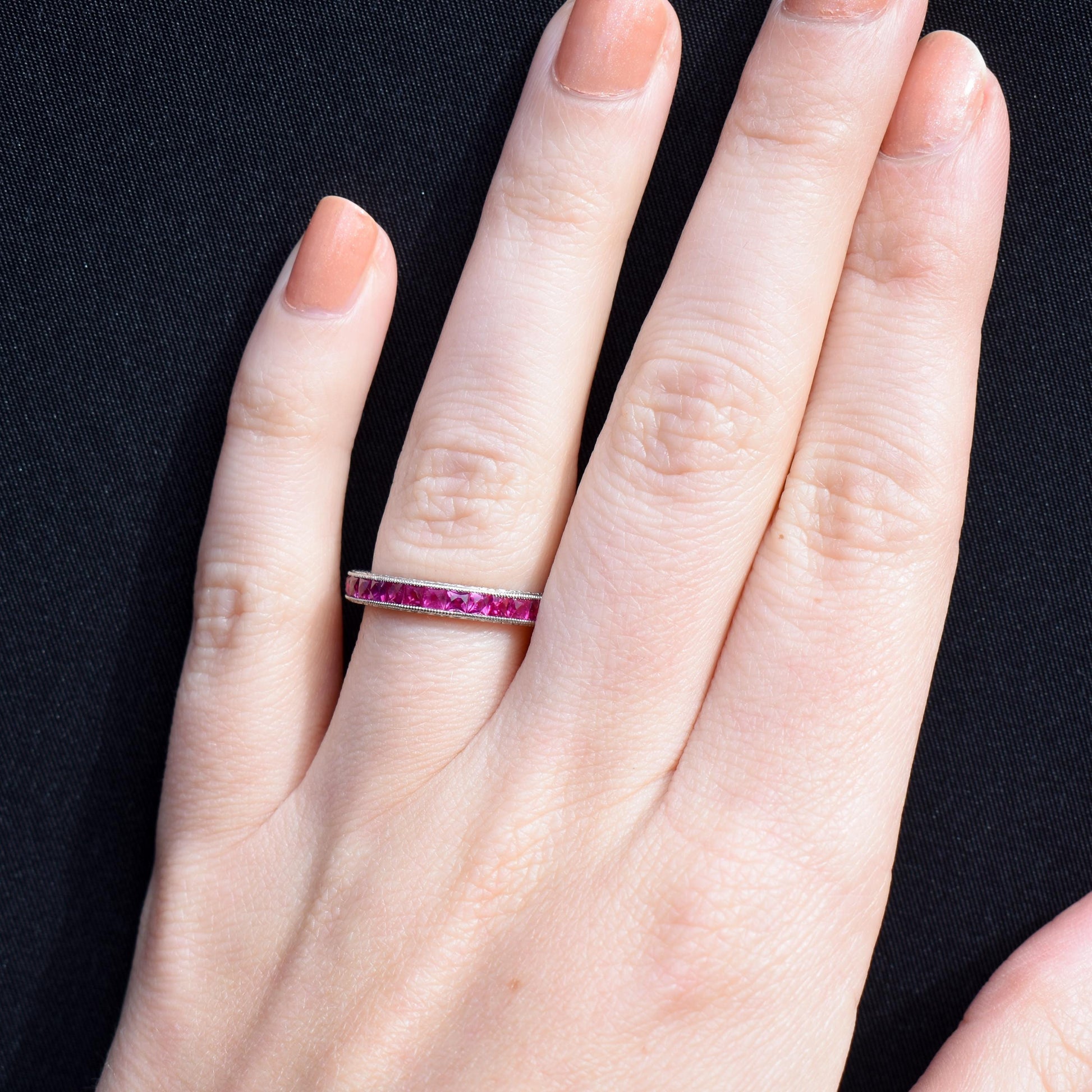 Art Deco Style 1.9ct Hot Pink Ruby Platinum Full Eternity Wedding Band Ring