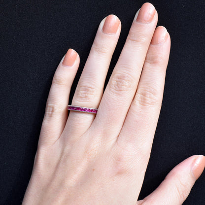 Art Deco Style 1.9ct Hot Pink Ruby Platinum Full Eternity Wedding Band Ring