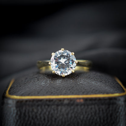 Vintage 2.0ct Round CZ Solitaire 18ct Gold on Silver Ring | Engagement