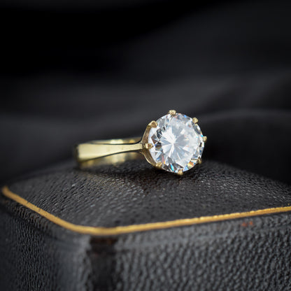 Vintage 2.0ct Round CZ Solitaire 18ct Gold on Silver Ring | Engagement