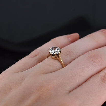 Vintage 2.0ct Round CZ Solitaire 18ct Gold on Silver Ring | Engagement