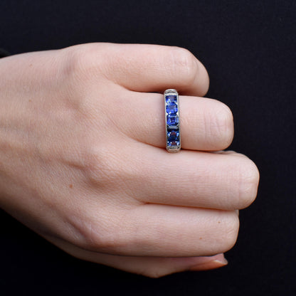 Natural Sapphire 1.3ct Five Stone Half Band Platinum Ring