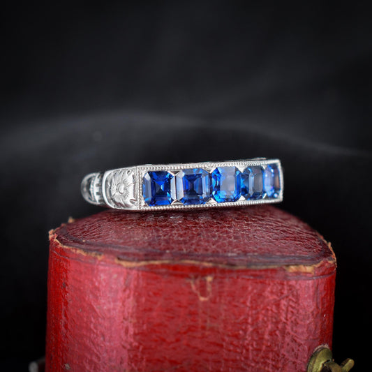 Natural Sapphire 1.3ct Five Stone Half Band Platinum Ring