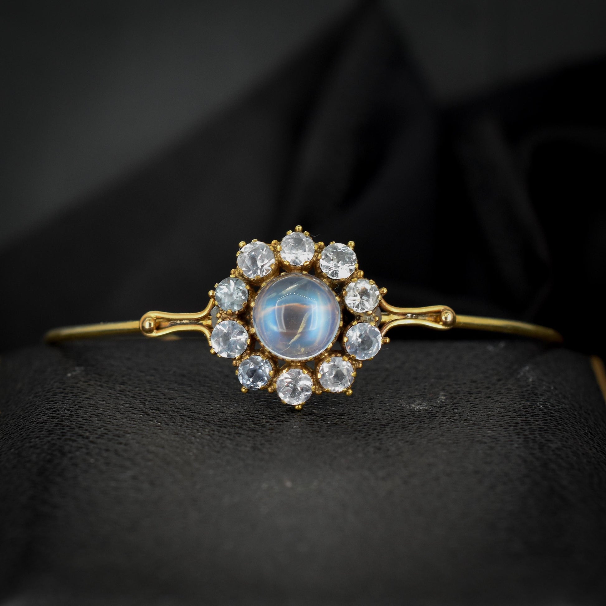 Antique Sapphire and Moonstone 15ct Gold Bangle Bracelet