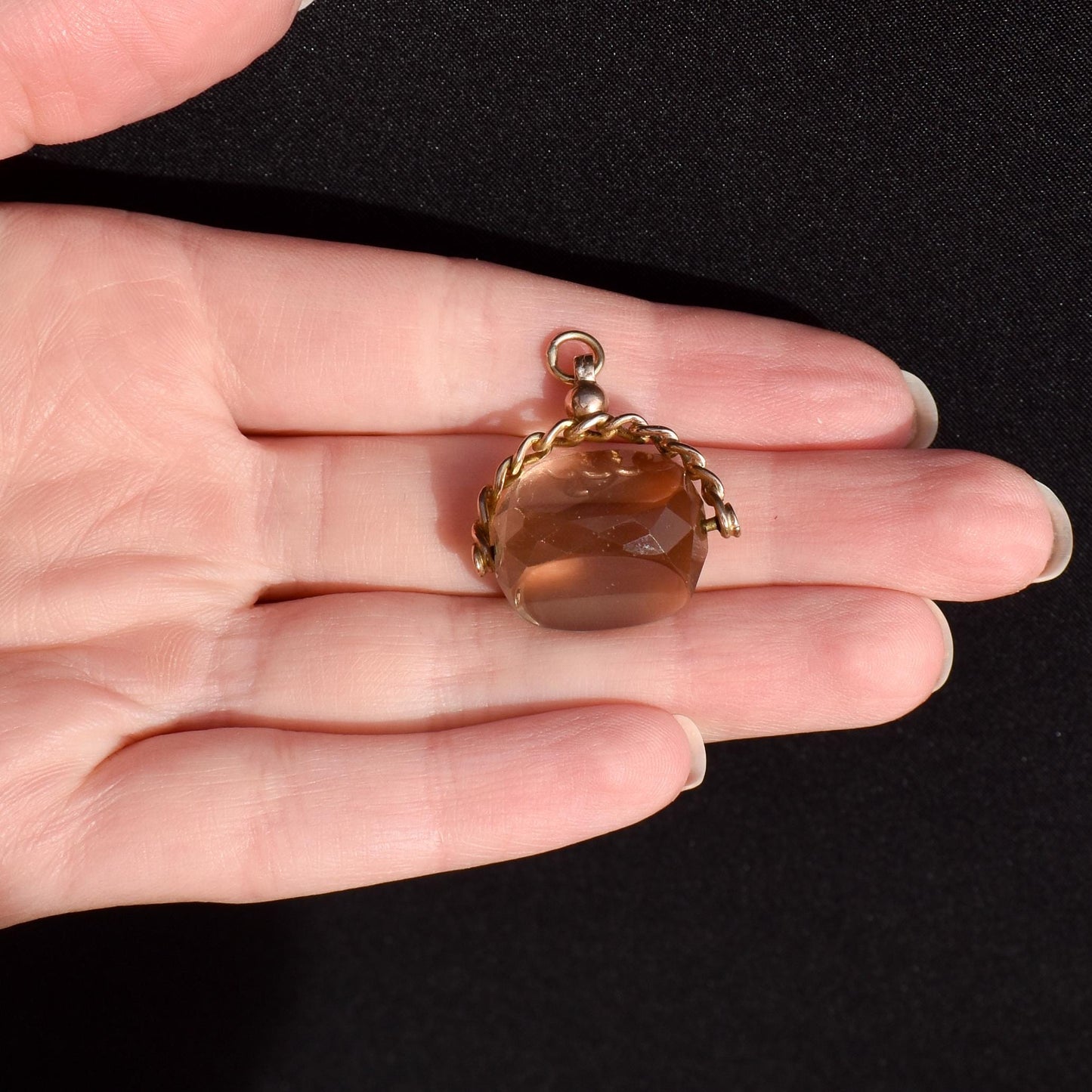 Antique Citrine Spinning Swivel Fob Gold Charm Pendant | Chester 1918