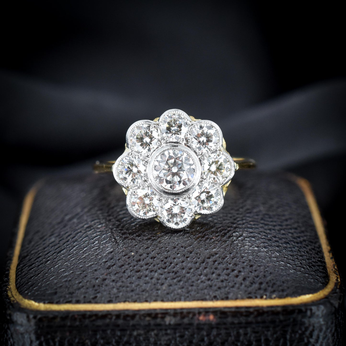 1.70ct Diamond Daisy Cluster Halo 18ct Gold and Platinum Ring | Antique Style