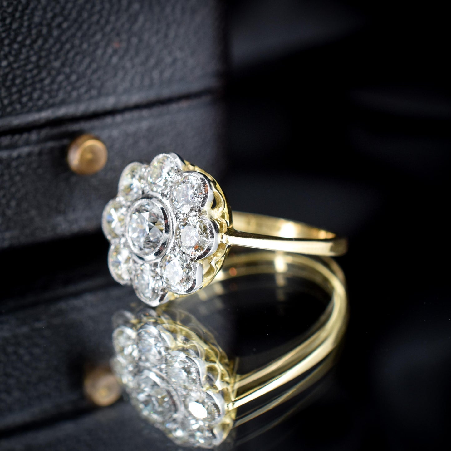 1.70ct Diamond Daisy Cluster Halo 18ct Gold and Platinum Ring | Antique Style