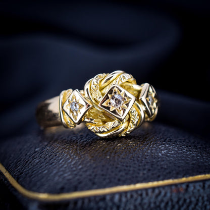 Antique Diamond Three Stone Lovers Knot 18ct Yellow Gold Ring | Dated 1918