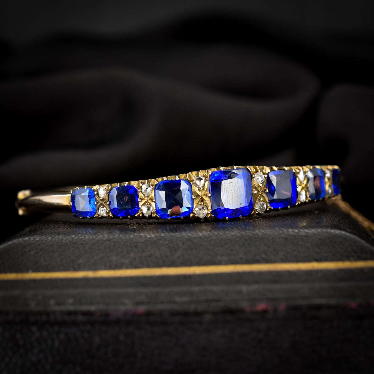 Antique Sapphire Paste and Diamond 9ct Gold Bangle Bracelet