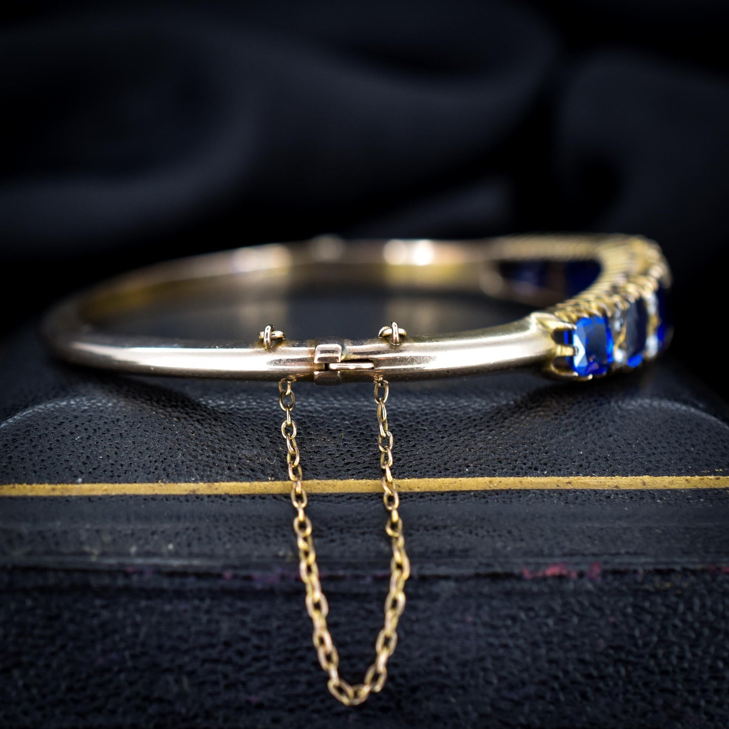 Antique Sapphire Paste and Diamond 9ct Gold Bangle Bracelet