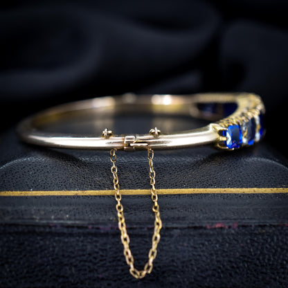 Antique Sapphire Paste and Diamond 9ct Gold Bangle Bracelet