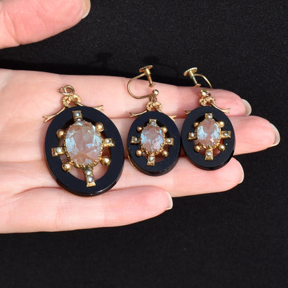 Antique Saphiret and Pearl Earring and Pendant Jewellery Set