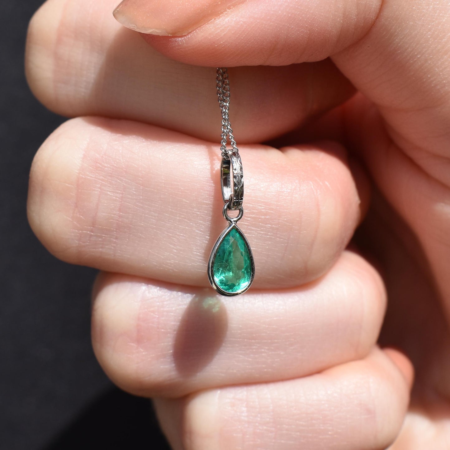 0.45ct Natural Emerald Platinum Drop Pendant Charm