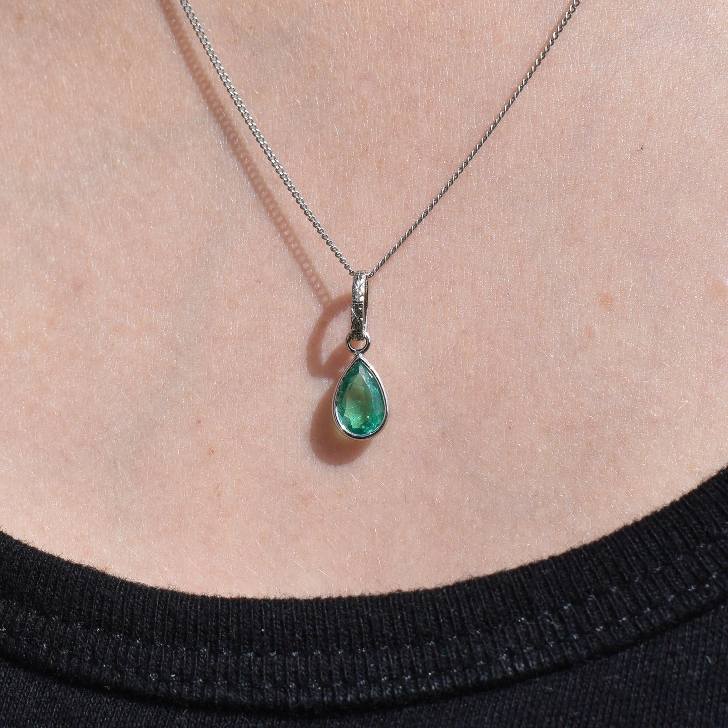 0.45ct Natural Emerald Platinum Drop Pendant Charm