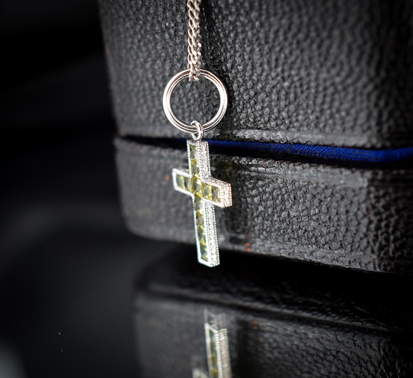 French Cut Green Sapphire Cross Platinum Charm Pendant - 0.50ct