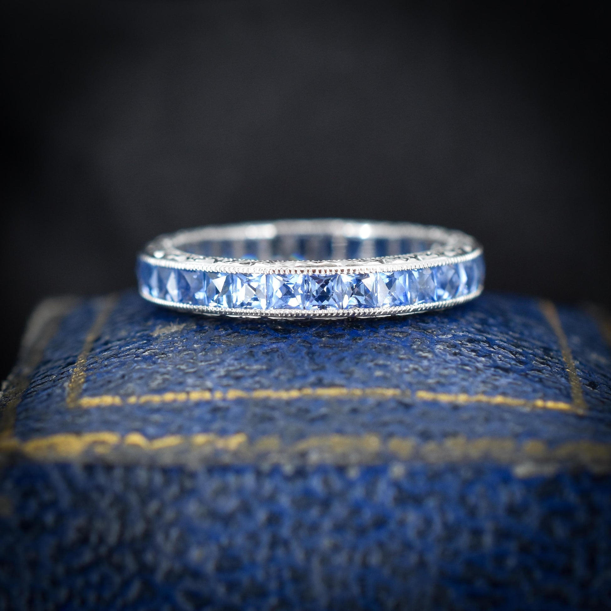 Art Deco Style 1.9ct Sapphire Platinum Full Eternity Wedding Band Ring