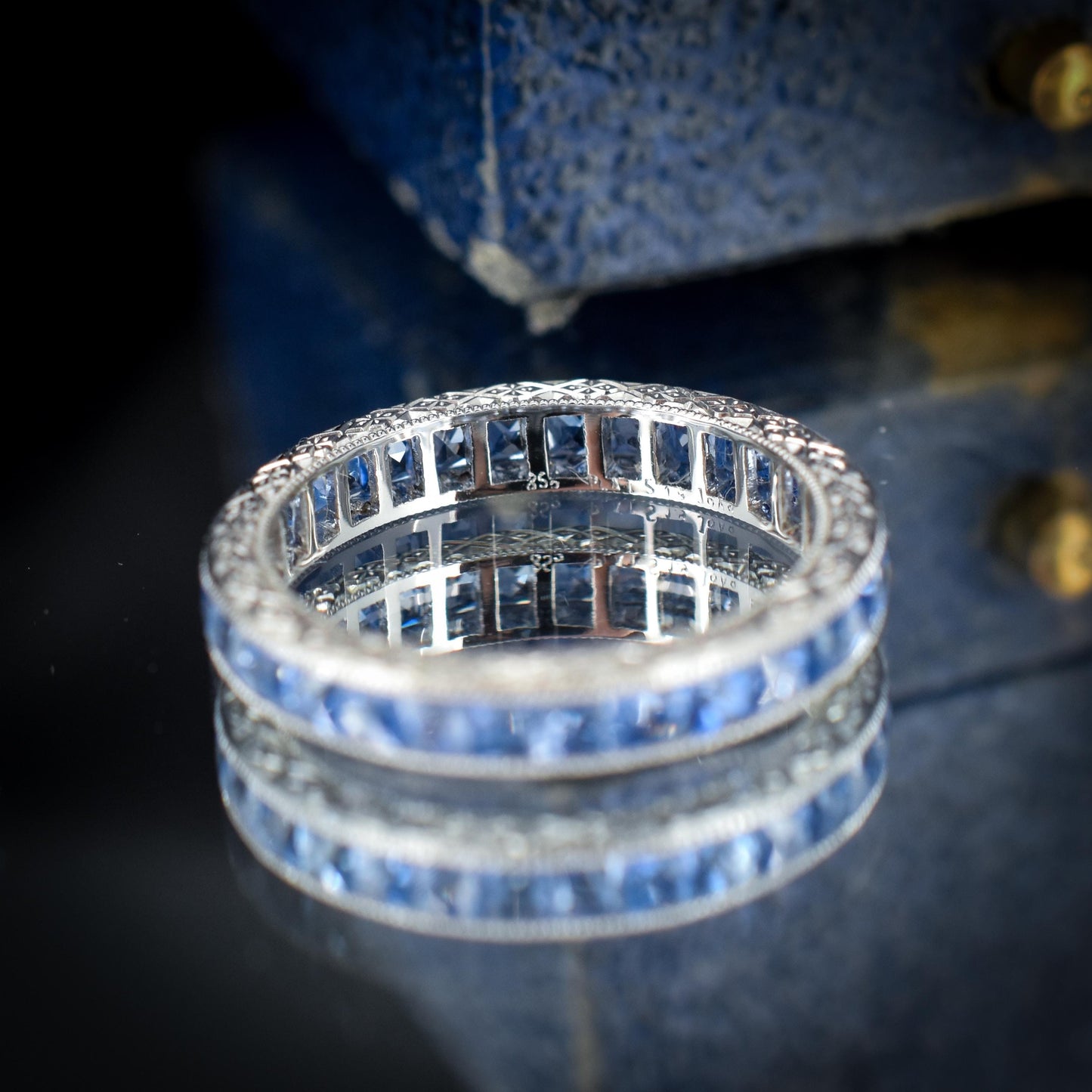 Art Deco Style 1.9ct Sapphire Platinum Full Eternity Wedding Band Ring