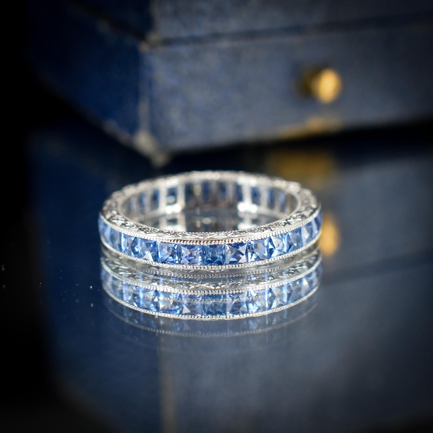 Art Deco Style 1.9ct Sapphire Platinum Full Eternity Wedding Band Ring