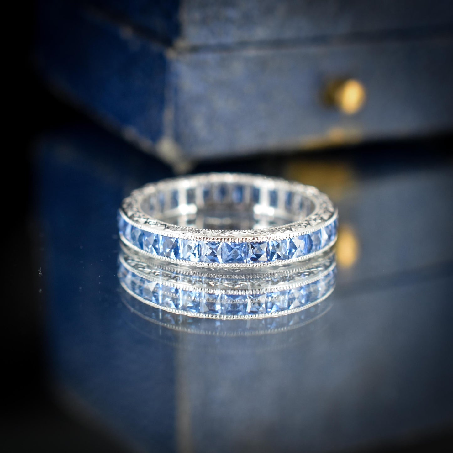 Art Deco Style 1.9ct Sapphire Platinum Full Eternity Wedding Band Ring