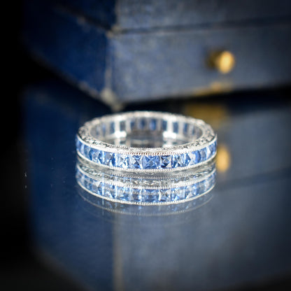 Art Deco Style 1.9ct Sapphire Platinum Full Eternity Wedding Band Ring