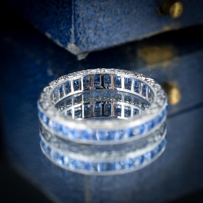 Art Deco Style 1.9ct Sapphire Platinum Full Eternity Wedding Band Ring