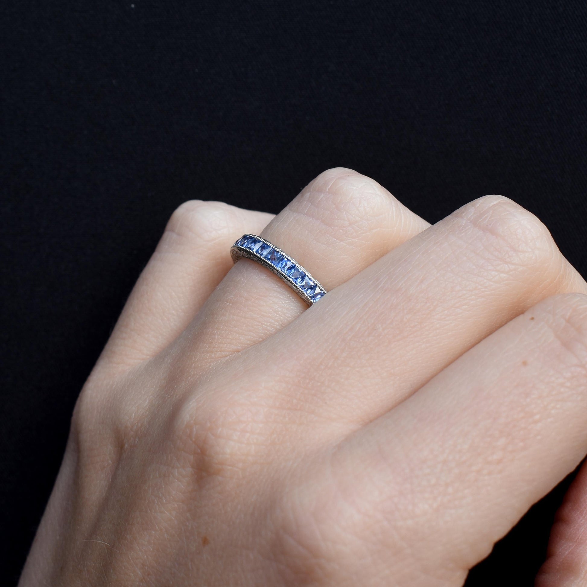 Art Deco Style 1.9ct Sapphire Platinum Full Eternity Wedding Band Ring