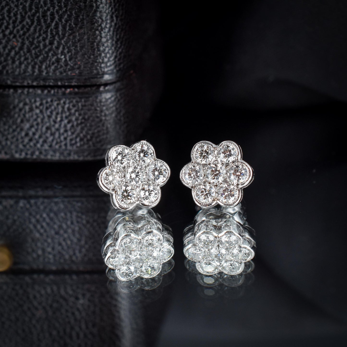 Diamond Daisy 18ct White Gold Flower Cluster Stud Earrings