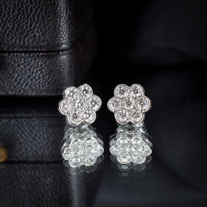 Diamond Daisy 18ct White Gold Flower Cluster Stud Earrings