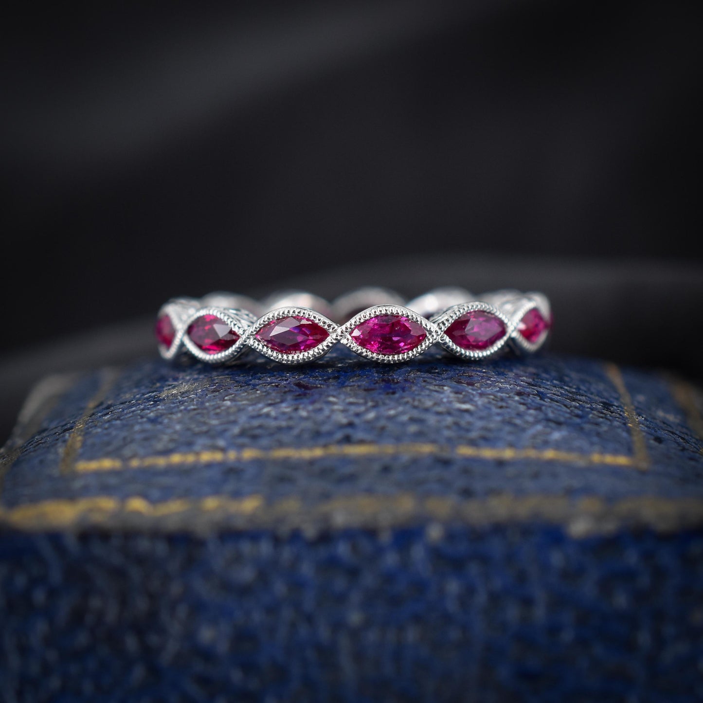 Art Deco Style 1.7ct Marquise Cut Ruby Platinum Full Eternity Wedding Band Ring