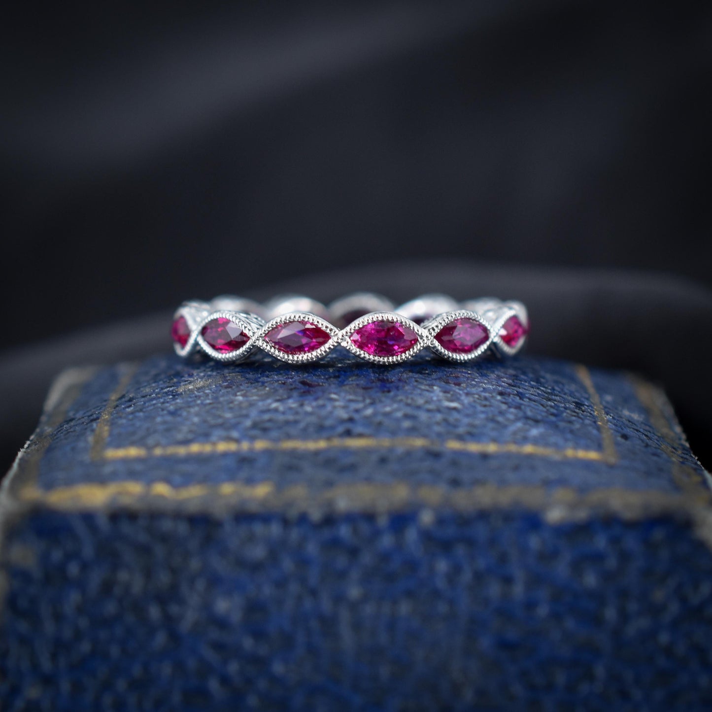 Art Deco Style 1.7ct Marquise Cut Ruby Platinum Full Eternity Wedding Band Ring