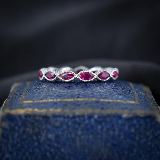 Art Deco Style 1.7ct Marquise Cut Ruby Platinum Full Eternity Wedding Band Ring