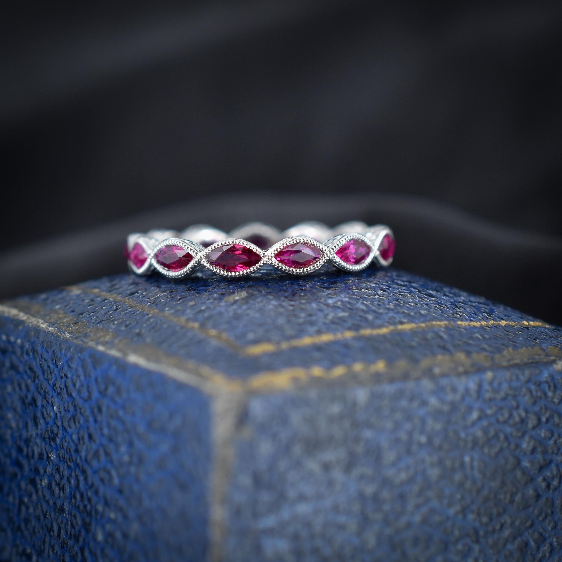 Art Deco Style 1.7ct Marquise Cut Ruby Platinum Full Eternity Wedding Band Ring