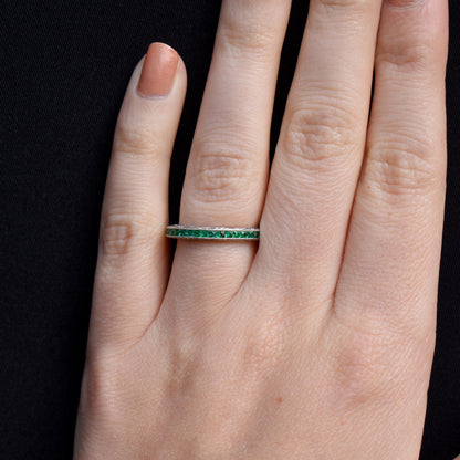 Art Deco Style 0.60ct Emerald Platinum Full Eternity Wedding Band Ring